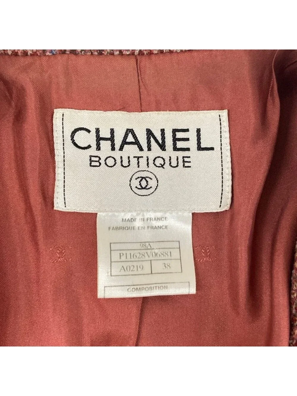 Chanel Jacket 38 M Red Dark Brown Multi Shoulder Pad Long Sleeve Check Pattern